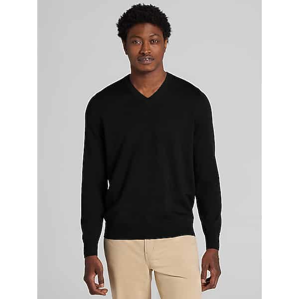 Awearness Kenneth Cole Big & Tall Men's Merino Wool Blend V-Neck Sweater Black - Size: 2XLT