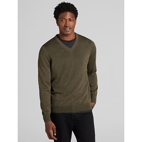 Awearness Kenneth Cole Men's Merino Wool Blend V-Neck Sweater Forest Night - Size: Large