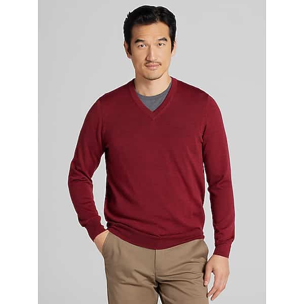 Awearness Kenneth Cole Men's Merino Wool Blend V-Neck Sweater Red - Size: Large