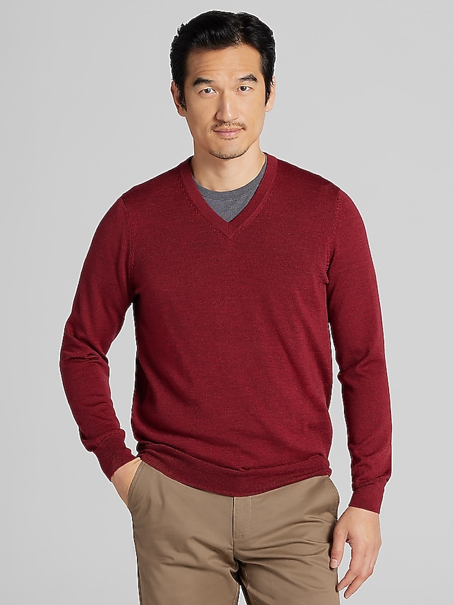 Men's Merino Wool Blend V-Neck Sweater