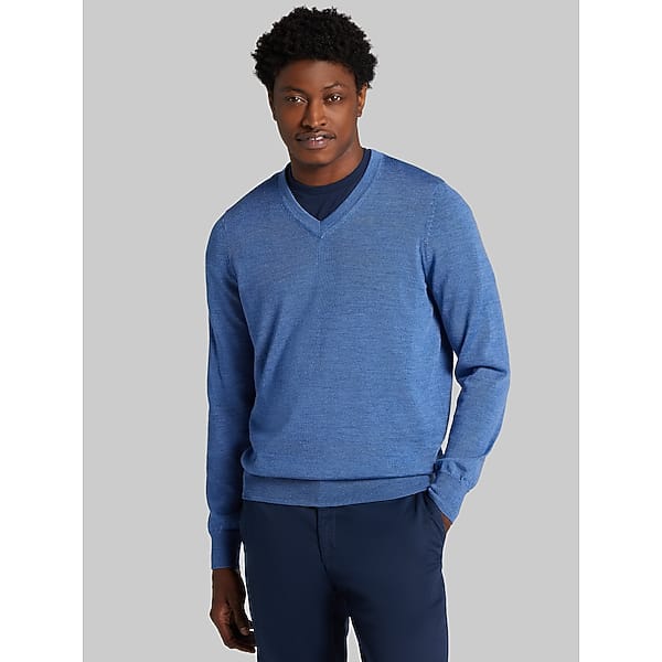 Awearness Kenneth Cole Men's Merino Wool Blend V-Neck Sweater Mid Blue - Size: Large