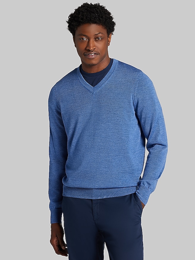 Men's Merino Wool Blend V-Neck Sweater