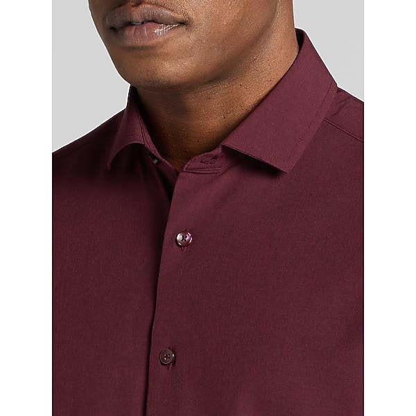 Awearness Kenneth Cole Men's CHILLFLEX Modern Fit Performance 4-Way Stretch Button Up Shirt Burg