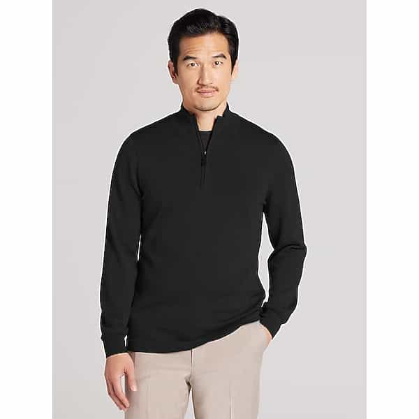 Awearness Kenneth Cole Men's Merino Wool Blend Quarter Zip Sweater Black - Size: XL