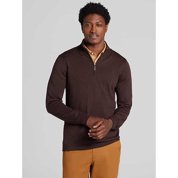 Awearness Kenneth Cole Big & Tall Men's Merino Wool Blend Quarter Zip Sweater Shaved Chocolate - Size: 3X
