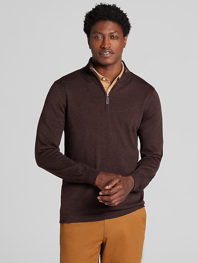 Awearness Kenneth Cole Merino Wool Blend Quarter Zip Sweater, Shaved Chocolate - Image 1 of 1