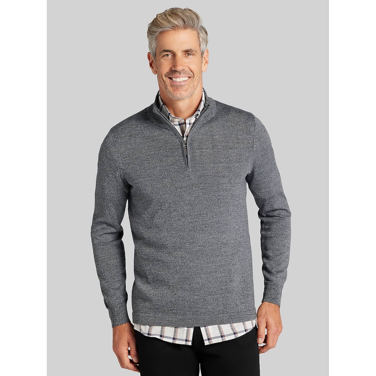 Awearness Kenneth Cole Men's Merino Wool Blend Quarter Zip Sweater , Med Grey / Gray - Size: Large