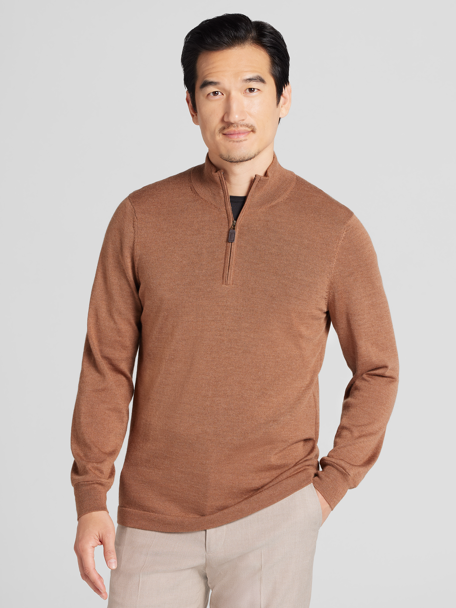 Merino Wool Blend Quarter Zip Sweater