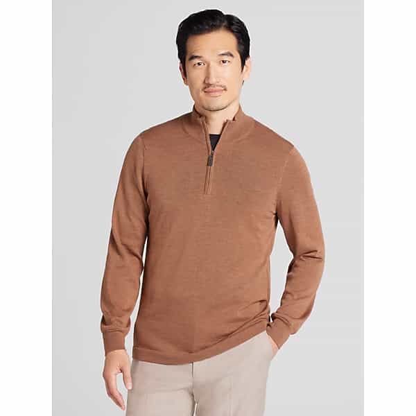 Awearness Kenneth Cole Big & Tall Men's Merino Wool Blend Quarter Zip Sweater Dark Cartouche - Size: XXL