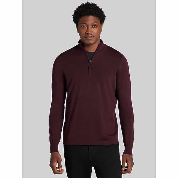 Awearness Kenneth Cole Big & Tall Men's Merino Wool Blend Quarter Zip Sweater Burg - Size: XLT