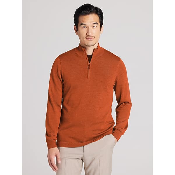 Awearness Kenneth Cole Big & Tall Men's Merino Wool Blend Quarter Zip Sweater Rust - Size: 3XLT