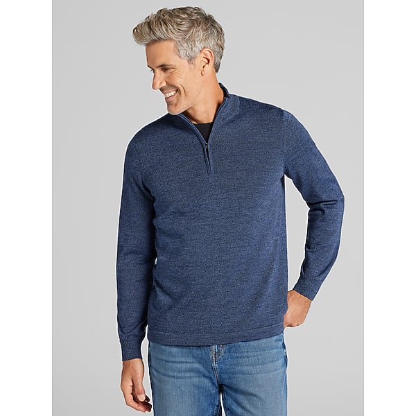 Awearness Kenneth Cole Men's Merino Wool Blend Quarter Zip Sweater Dark Blue - Size: XL
