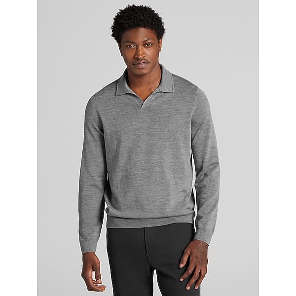 Awearness Kenneth Cole Men's Merino Wool Blend Johnny Collar Sweater Grey Heather - Size: Small