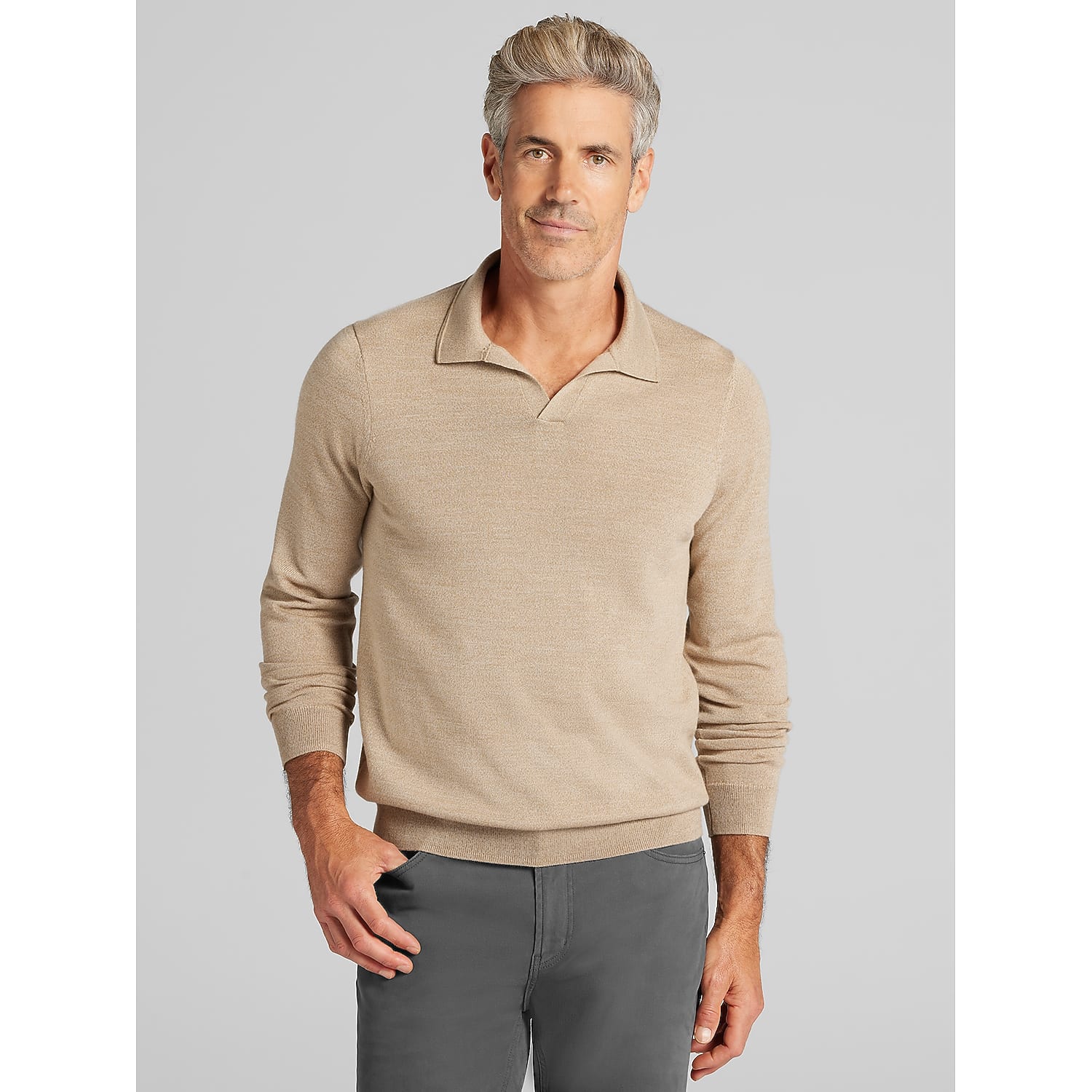 Awearness Kenneth Cole Men's Merino Wool Johnny Collar Sweater , Tan - Size: Small