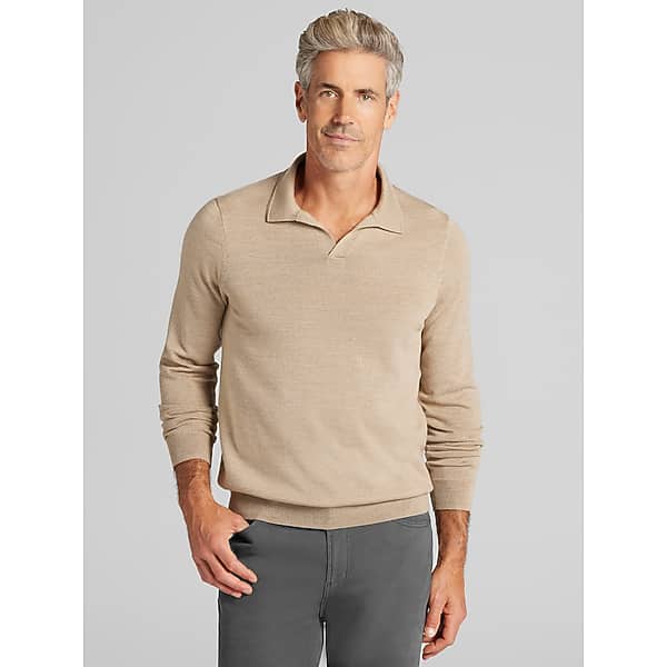 Awearness Kenneth Cole Men's Merino Wool Blend Johnny Collar Sweater Tan - Size: Large