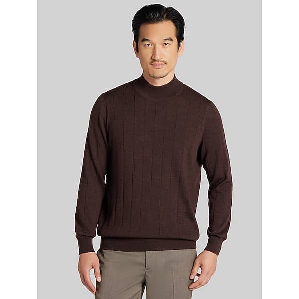 Awearness Kenneth Cole Men's Merino Wool Blend Mock Neck Sweater Shaved Chocolate - Size: Small