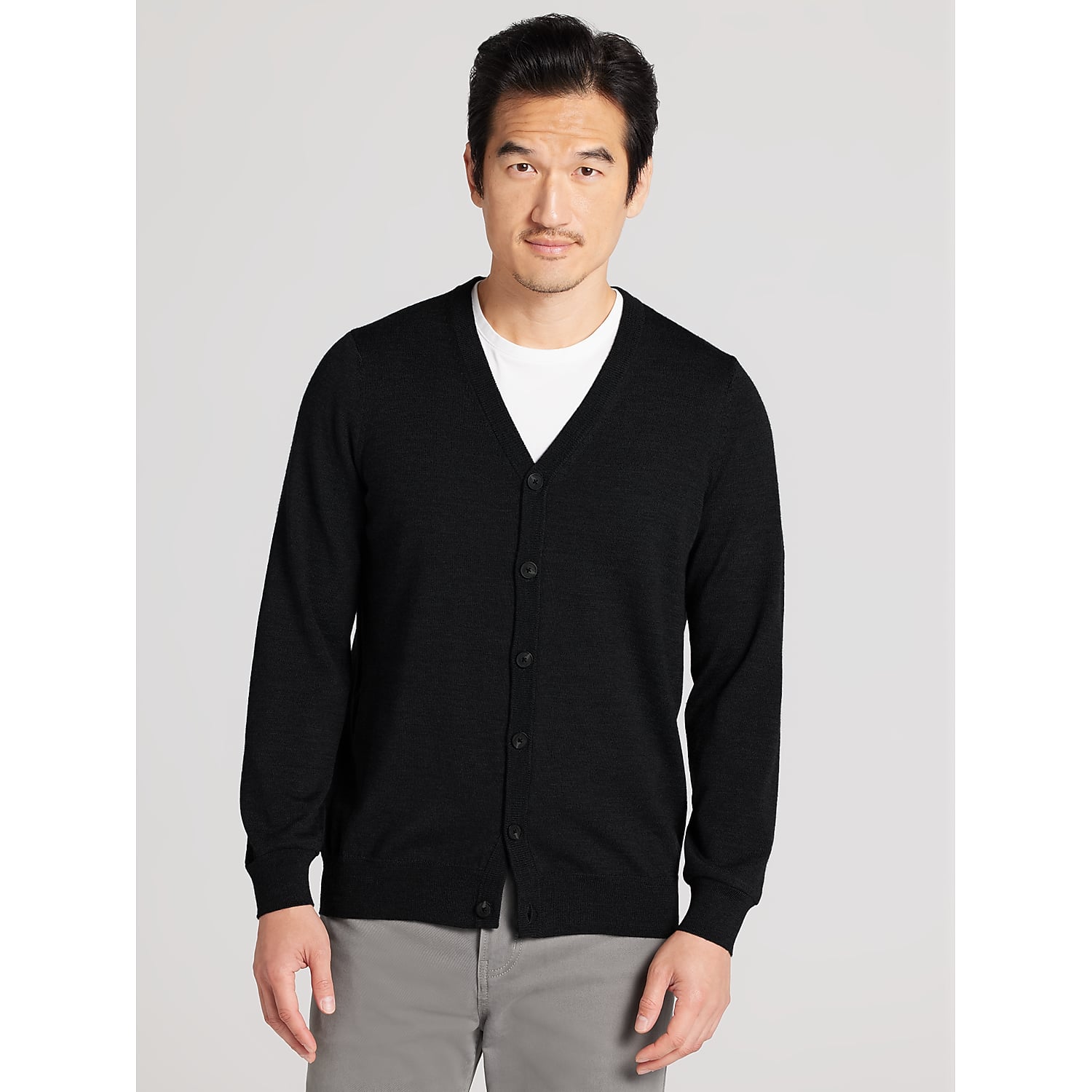 Awearness Kenneth Cole Men's Merino Wool Blend Cardigan Sweater , Black - Size: Medium