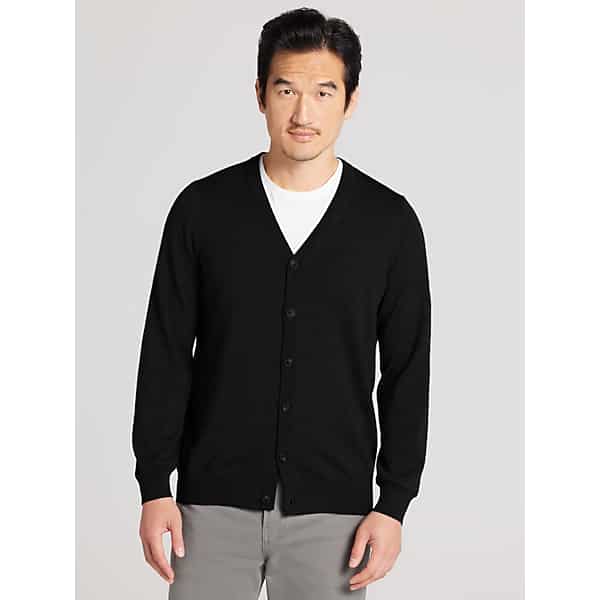 Awearness Kenneth Cole Men's Merino Wool Blend Cardigan Sweater Black - Size: Medium