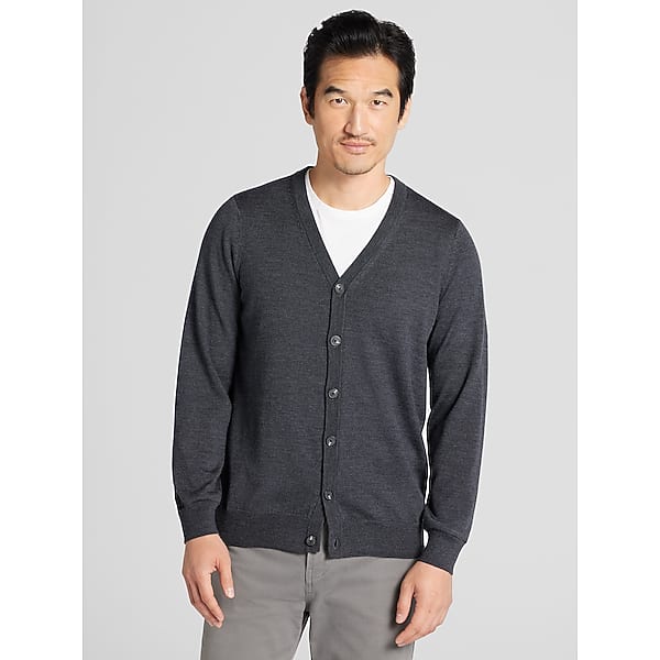 Awearness Kenneth Cole Big & Tall Men's Merino Wool Blend Cardigan Sweater Charcoal - Size: 4XLT