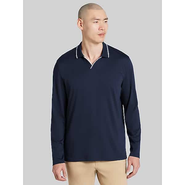 Joseph Abboud Big & Tall Men's Modern Fit Long Sleeve Johnny Polo Navy - Size: LT