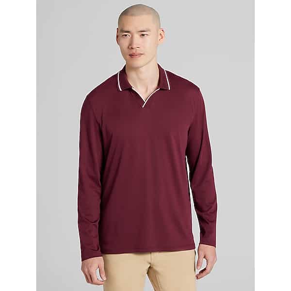 Joseph Abboud Big & Tall Men's Modern Fit Long Sleeve Johnny Polo Windsor Purple Wine - Size: 4X