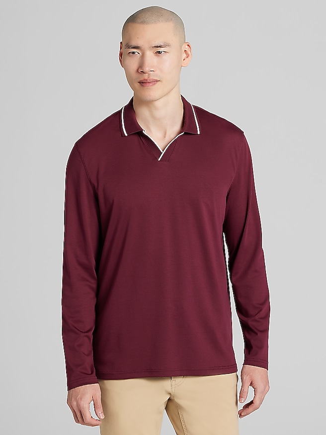 Men's Modern Fit Long Sleeve Johnny Polo Windsor Purple Wine