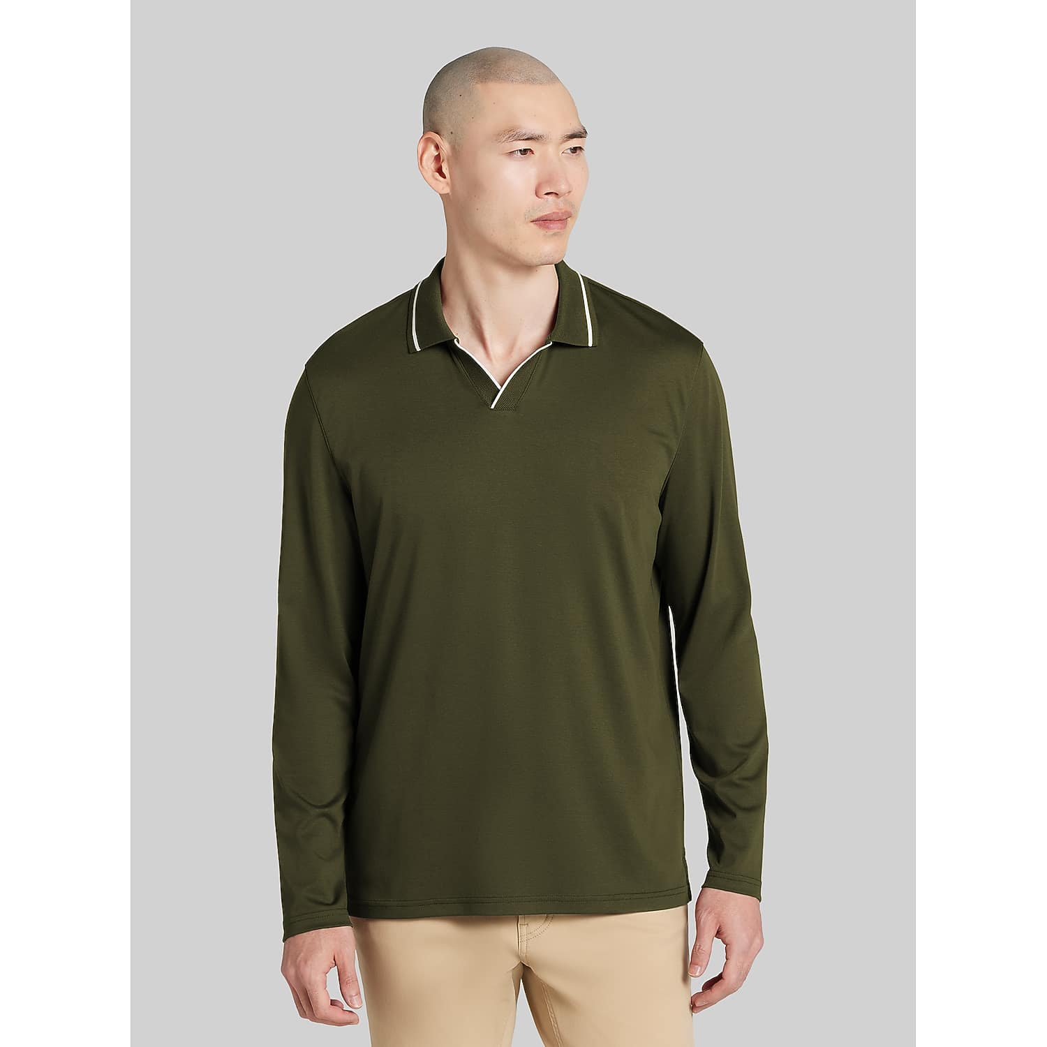 Joseph Abboud Men's Modern Fit Long Sleeve Johnny Polo, Forest Night / Green - Size: Large