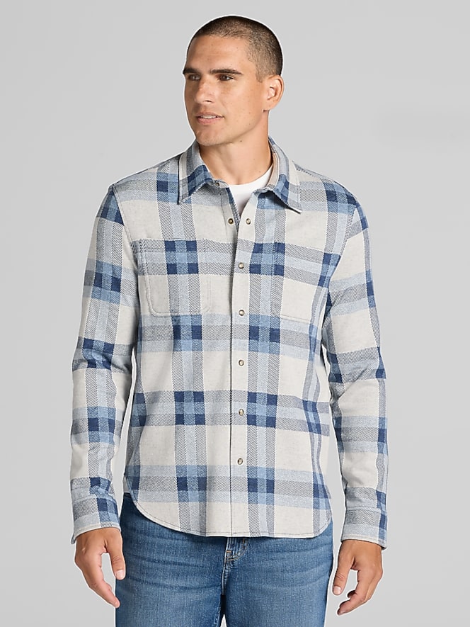 Joseph Abboud Modern Fit Plaid Knit Sportshirt, Blue Plaid - Image 2 of 4