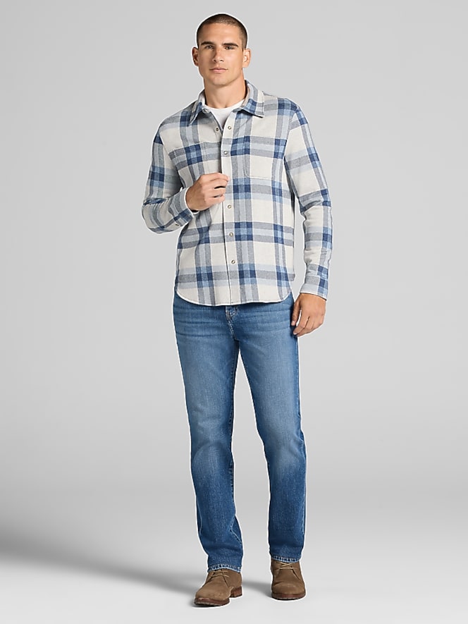 Joseph Abboud Modern Fit Plaid Knit Sportshirt, Blue Plaid - Image 3 of 4