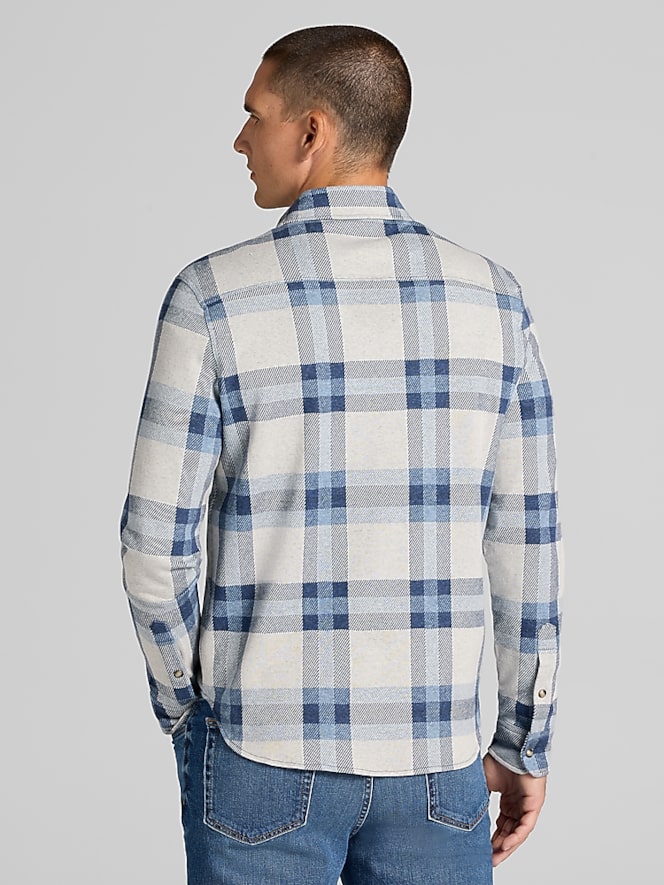 Joseph Abboud Modern Fit Plaid Knit Sportshirt, Blue Plaid - Image 4 of 4