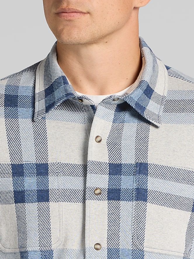 Joseph Abboud Modern Fit Plaid Knit Sportshirt, Blue Plaid - Image 1 of 4