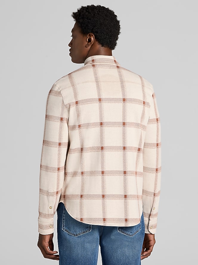 Joseph Abboud Modern Fit Plaid Knit Sportshirt, Tan Plaid - Image 4 of 4