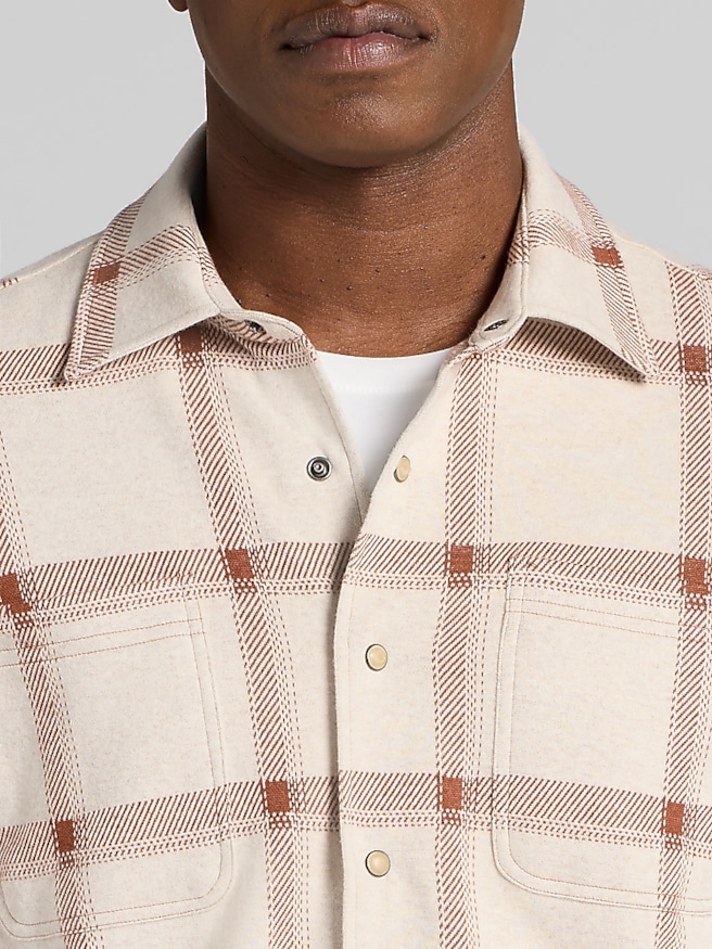 Joseph Abboud Modern Fit Plaid Knit Sportshirt Tan Plaid
