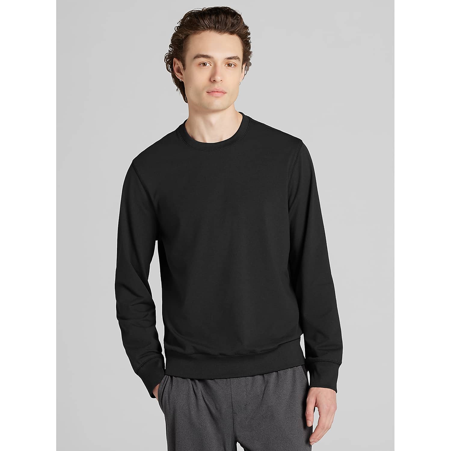 Awearness Kenneth Cole CHILLFLEX Modern Fit Men’s Sweatshirt in Jet Black – Soft Stretch Polyester Crewneck Pullover, Size XL