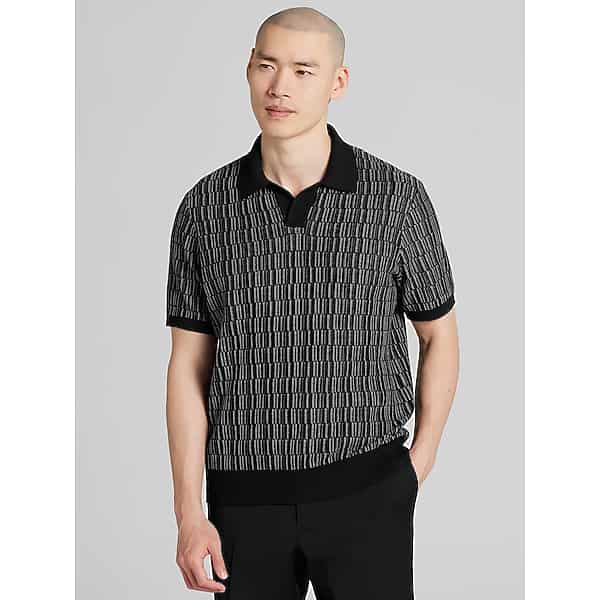 Awearness Kenneth Cole Big & Tall Men's Lightweight Textured Johnny Collar Polo Sweater Jet Black - Size: XXL