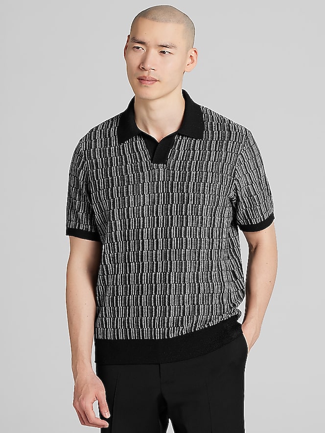 Awearness Kenneth Cole Slim Fit Johnny Collar Woven Short Sleeve Shirt