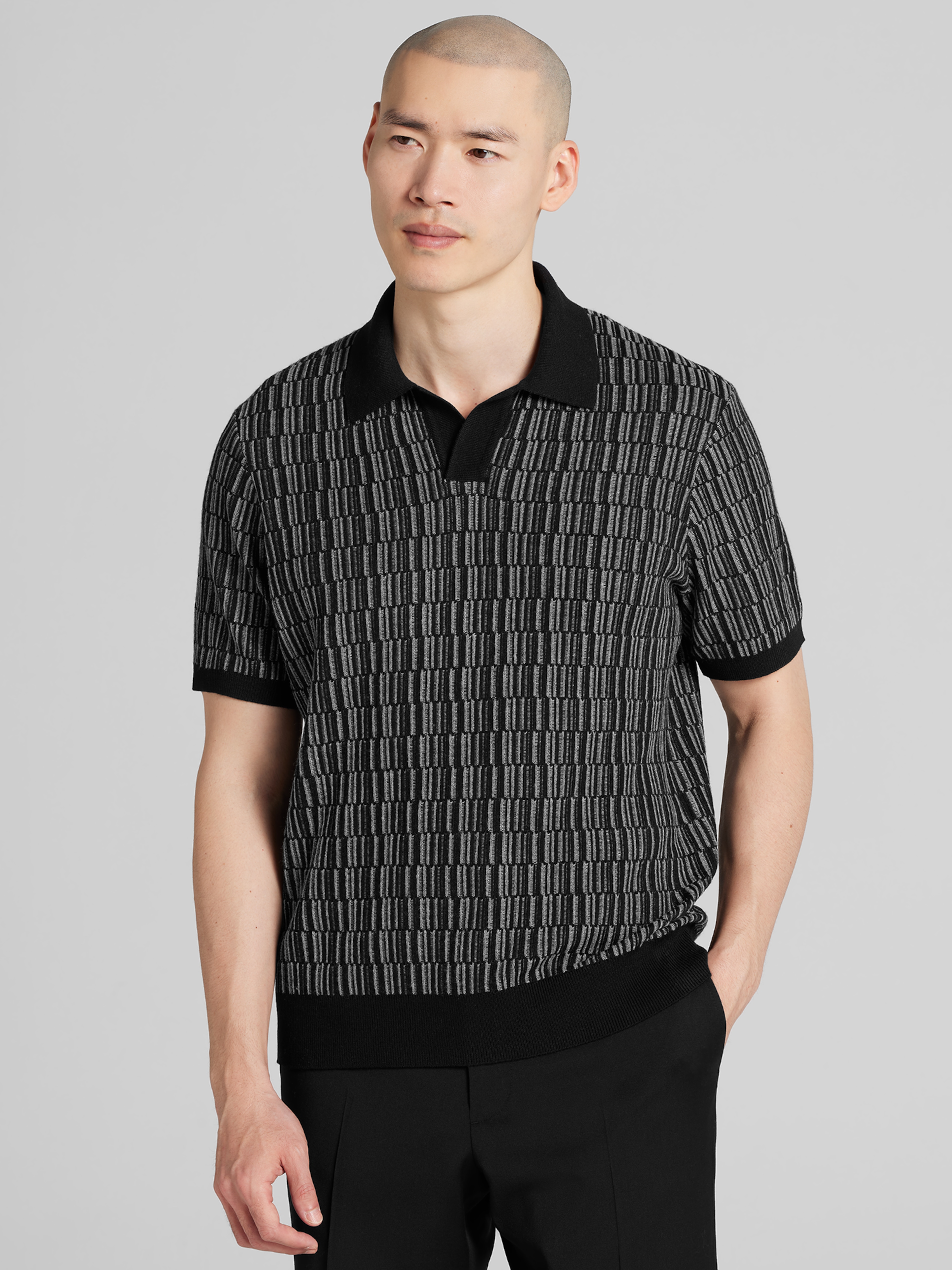 Lightweight Textured Johnny Collar Polo Sweater