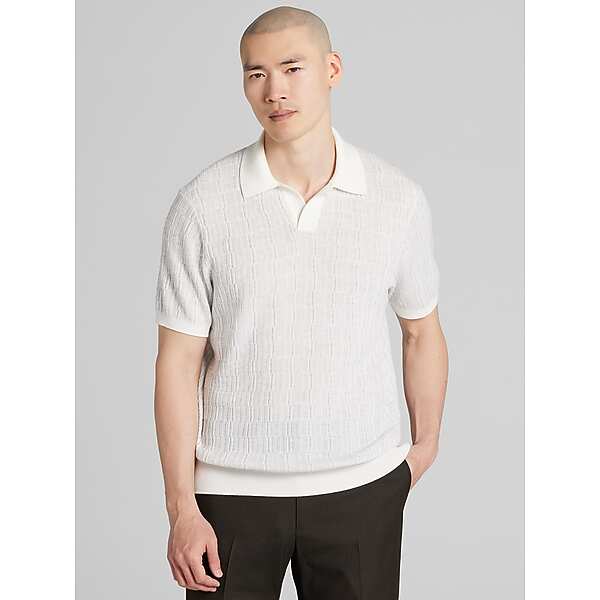 Awearness Kenneth Cole Men's Lightweight Textured Johnny Collar Polo Sweater Light Grey - Size: Medium