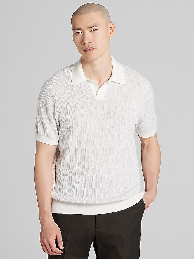 Awearness Kenneth Cole Lightweight Textured Johnny Collar Polo Sweater, Light Grey - Image 1 of 1