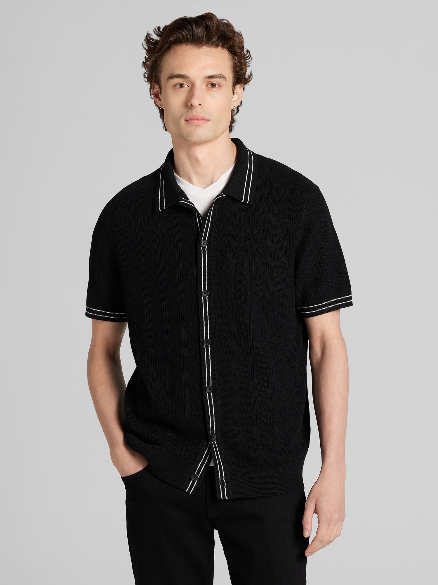 Short Sleeve Button-Front Sweater