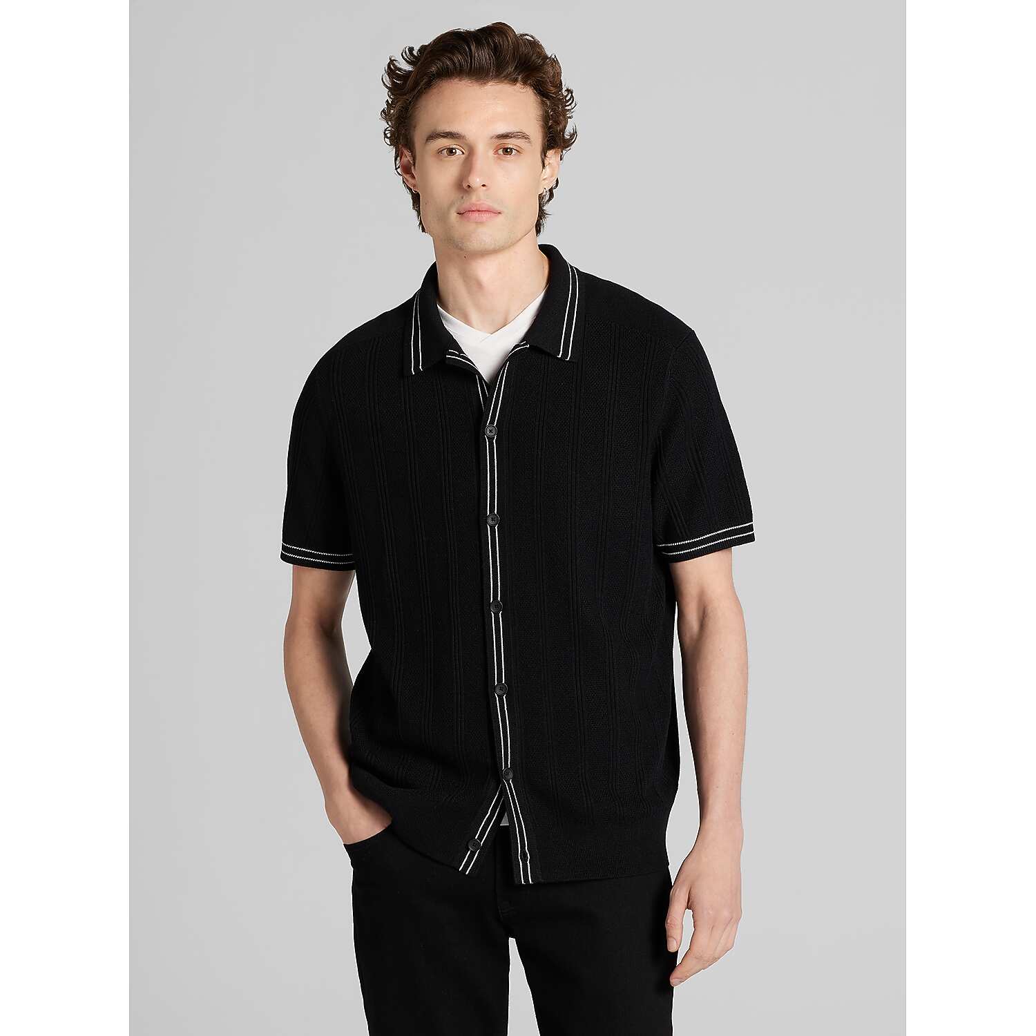 Awearness Kenneth Cole Men's Short Sleeve Button-Front Sweater , Jet Black - Size: XL