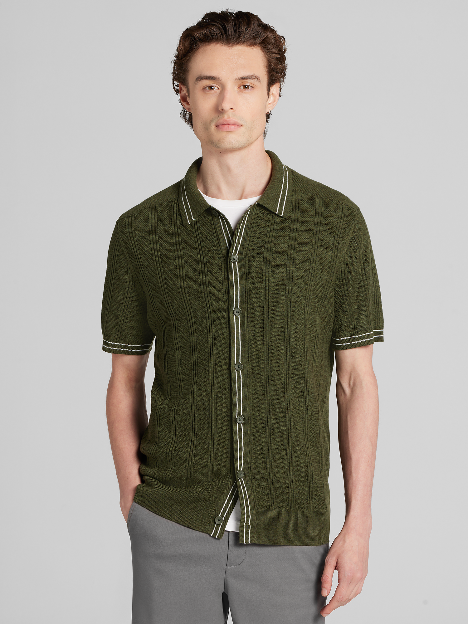 Short Sleeve Button-Front Sweater