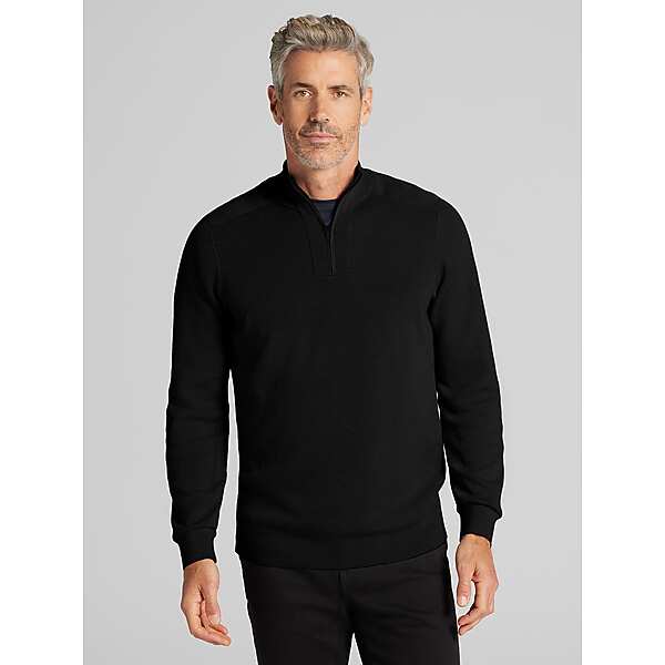 Awearness Kenneth Cole Men's Slim Fit Textured Quarter-Zip Sweater Jet Black - Size: Small
