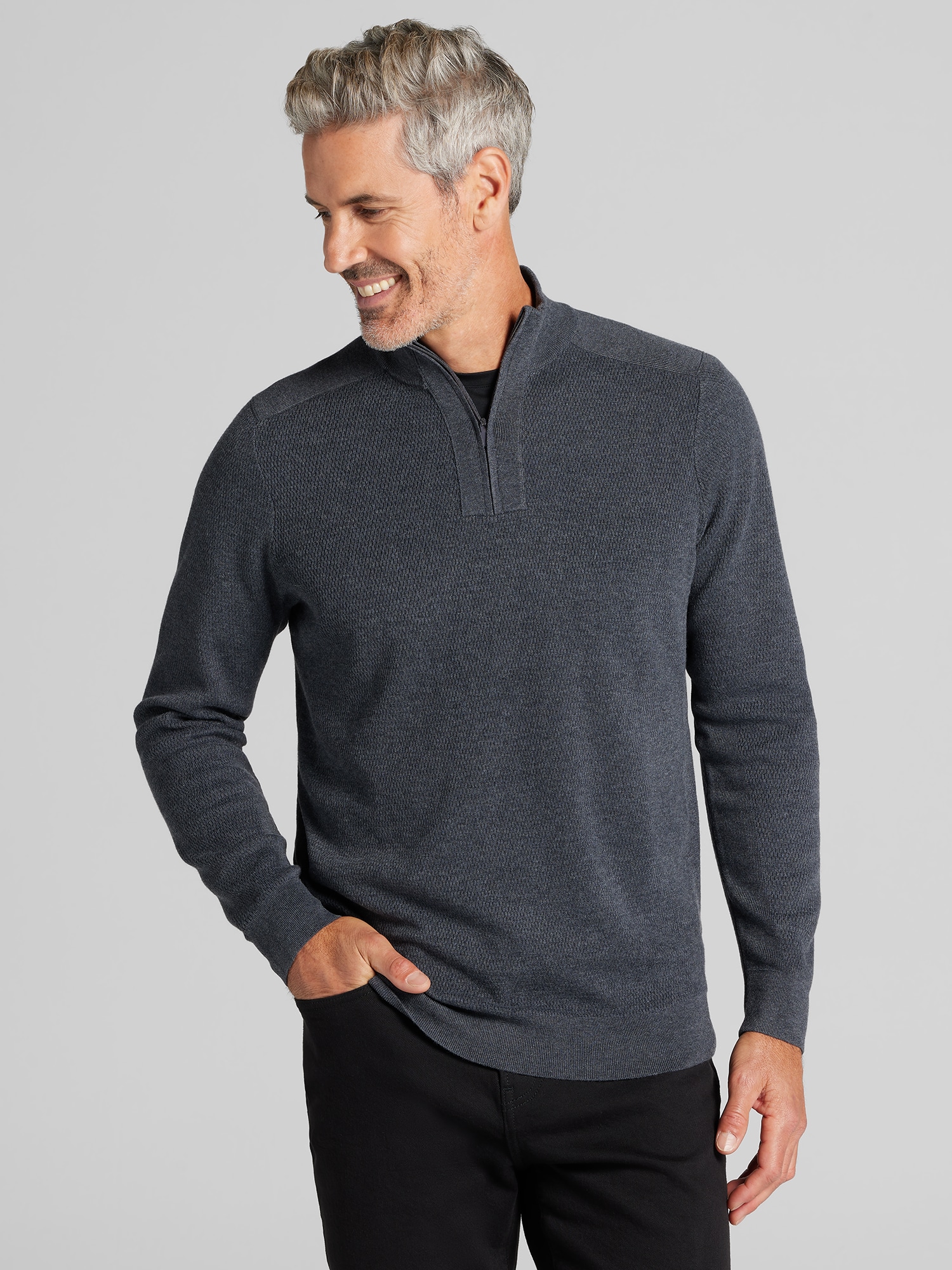 Slim Fit Textured Quarter-Zip Sweater