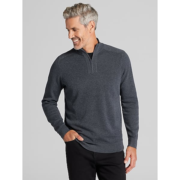 Awearness Kenneth Cole Big & Tall Men's Slim Fit Textured Quarter-Zip Sweater Charcoal - Size: XXL