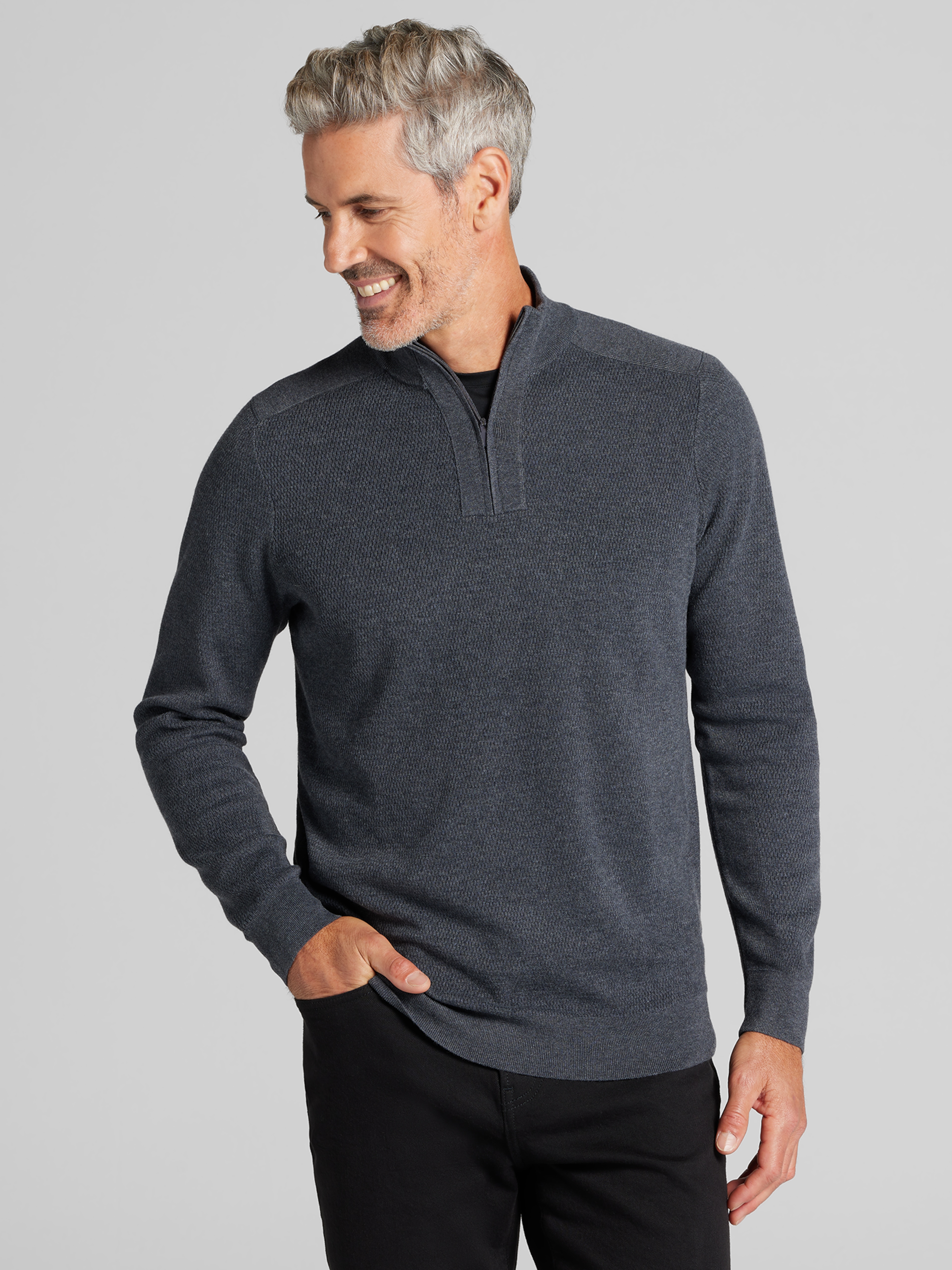 Slim Fit Textured Quarter-Zip Sweater