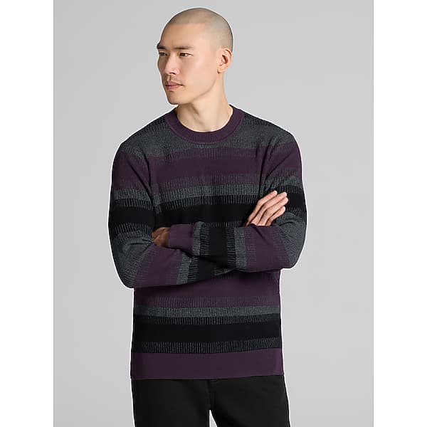 Awearness Kenneth Cole Big & Tall Men's Slim Fit Stripe Crewneck Sweater Nightshade Stripe - Size: 3XLT