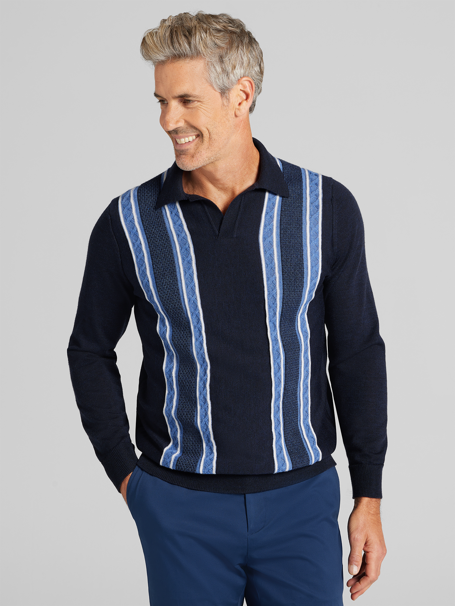 Modern Fit Stripe Collar Polo Sweater
