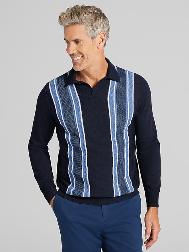 Joseph Abboud Modern Fit Stripe Collar Polo Sweater
