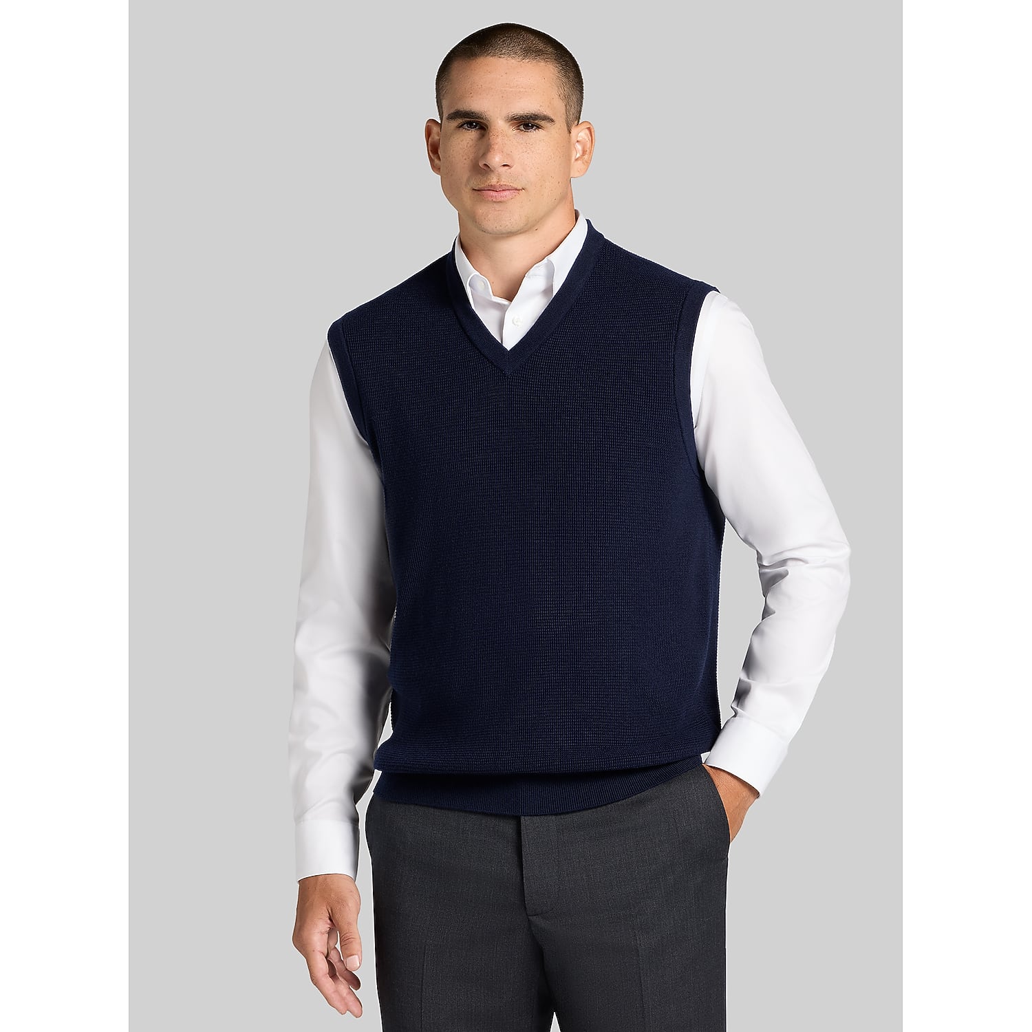Joseph Abboud Big & Tall V-Neck Sweater Vest in Navy Blazer – XXL Wool-Blend Pullover Knit for Layering Over Dress Shirts